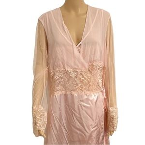 IVY & Annabelle Intimates Women’s 1X Pink Long Gown& Robe Pink Lace Satin